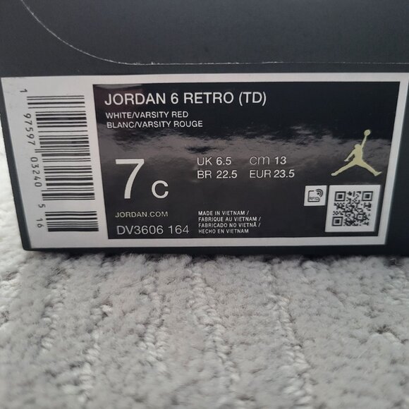 Baby Size 7c - Jordan 6 Retro Olympic (2024) (TD) - DV3606-164 - Authentic New!! - Picture 8 of 9